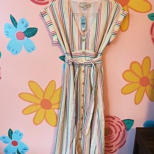 Loft colorful rainbow stripes tie front button dress. Size 6p